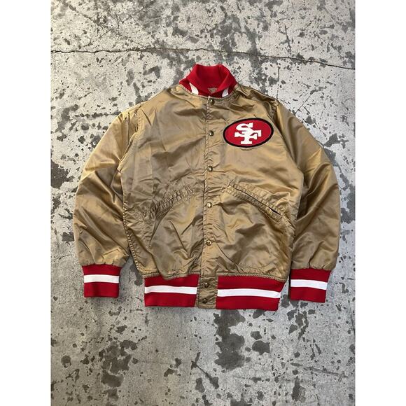 San Francisco 49ers mens Forty Throwback Gold Red satin jacket Wilson 32 - Picture 2 of 7